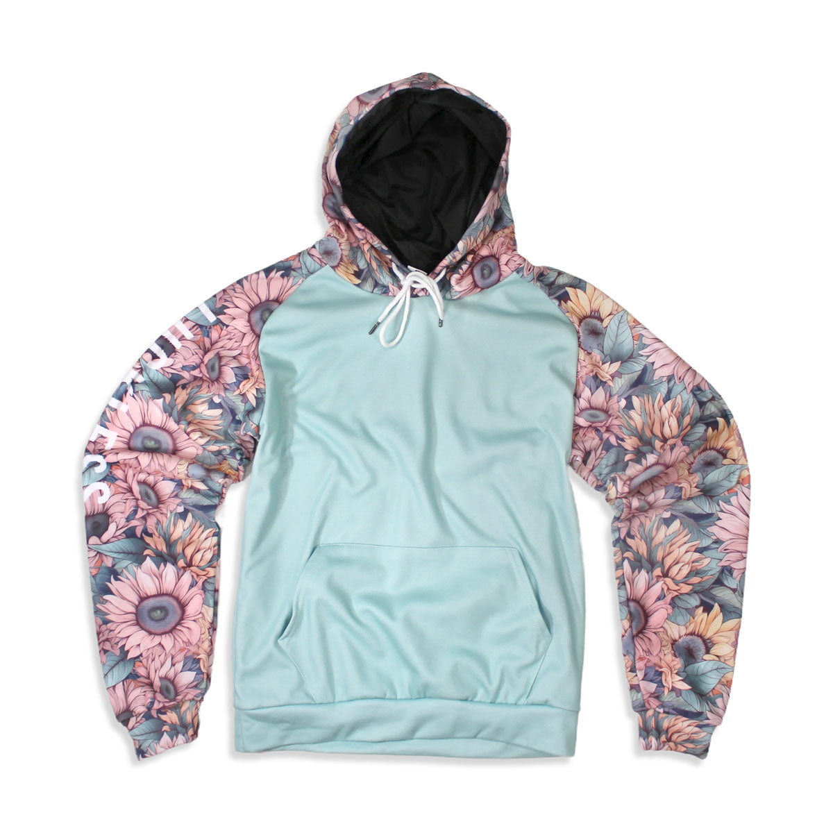 Soft Floral Teal Heavy Fleece Raglan Hoodie Luckless Outfitters