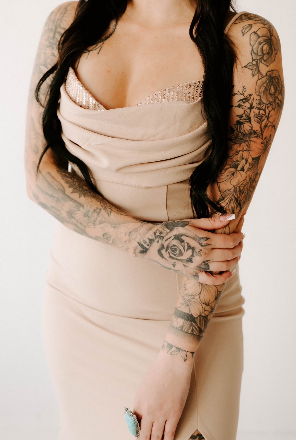 Maddie's Sequin Bust Draped Maxi Dress Wild Cactus Boutique