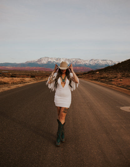 Dallas' Fringe Deep Neck Mini Dress Wild Cactus Boutique