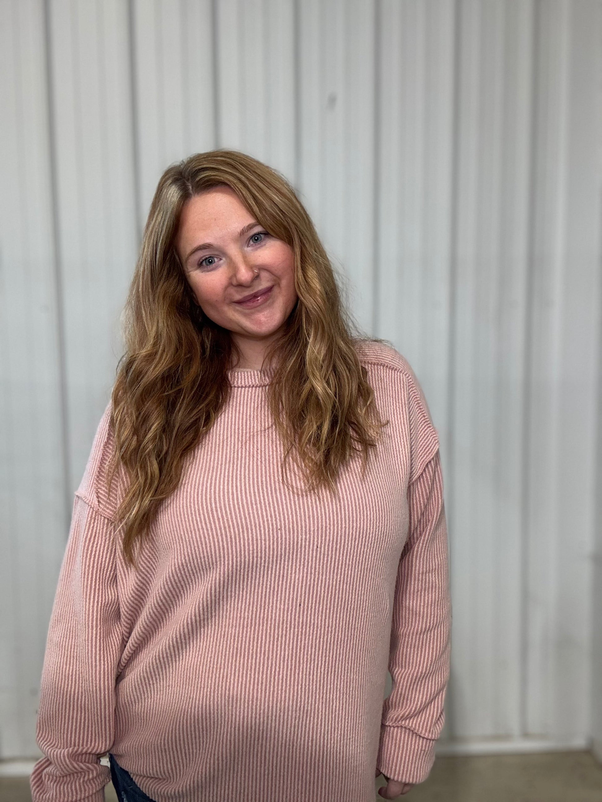Solid Blush Ribbed Pullover Thread & Co. Boutique, LLC