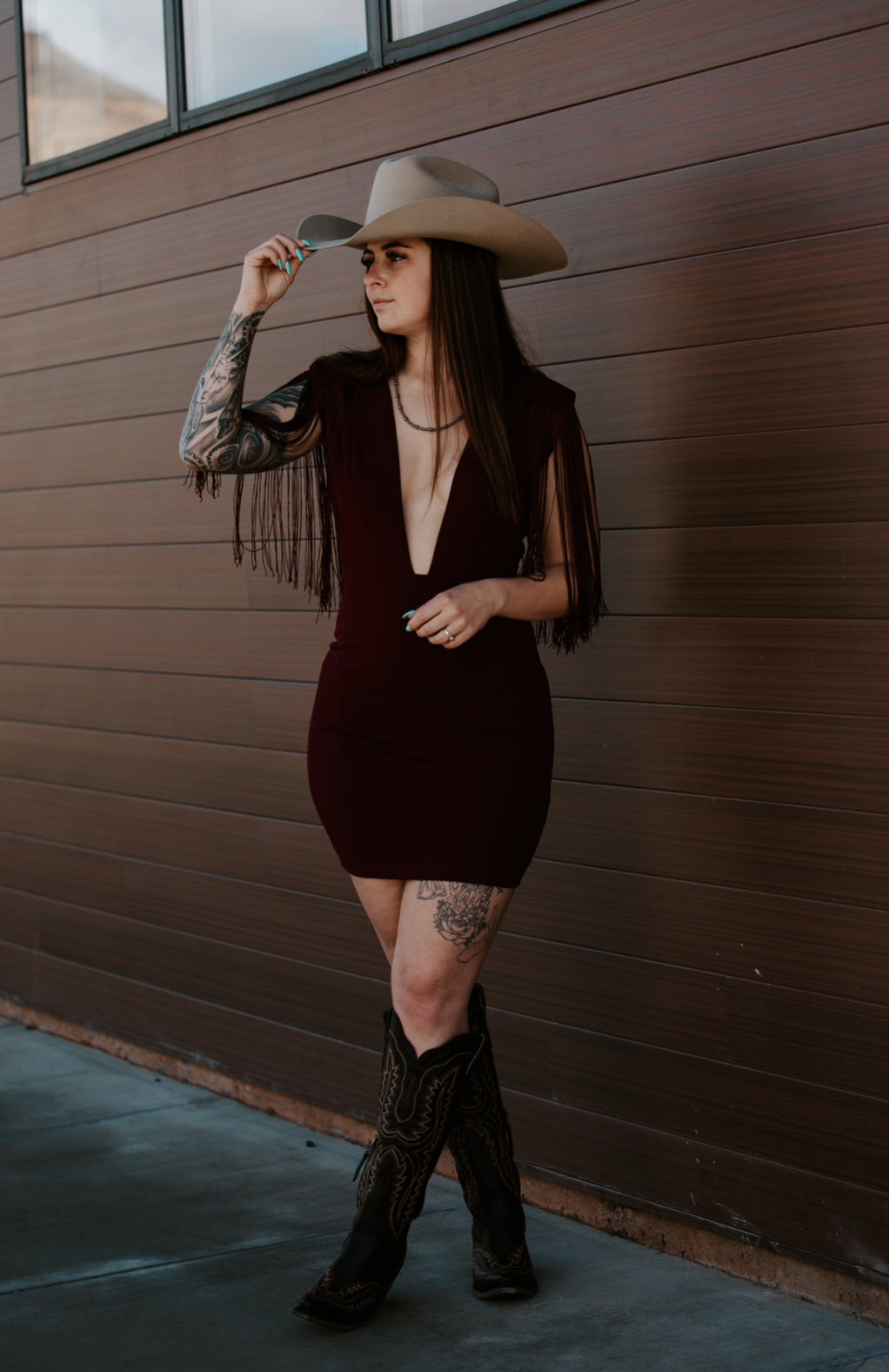 Dallas' Fringe Deep Neck Mini Dress Wild Cactus Boutique