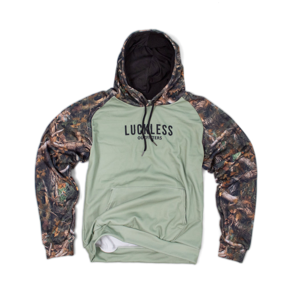 Heavy Fleece Raglan Hoodie |  Green + Camo Blocked Luckless Outfitters
