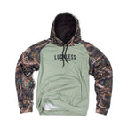 Heavy Fleece Raglan Hoodie |  Green + Camo Blocked Luckless Outfitters