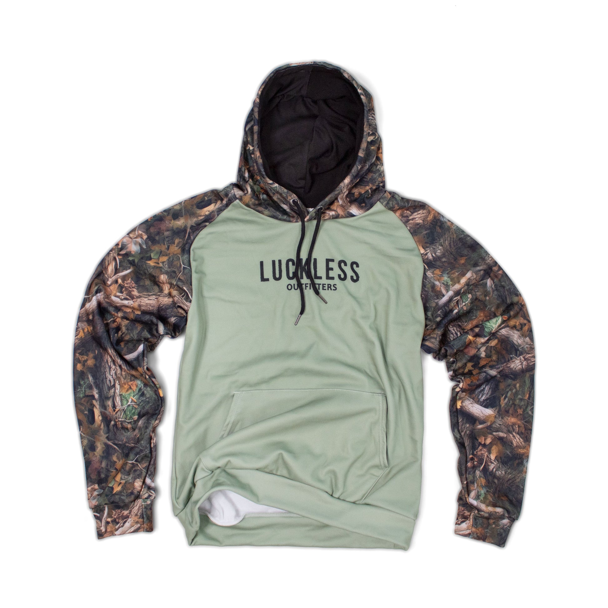Heavy Fleece Raglan Hoodie |  Green + Camo Blocked Luckless Outfitters
