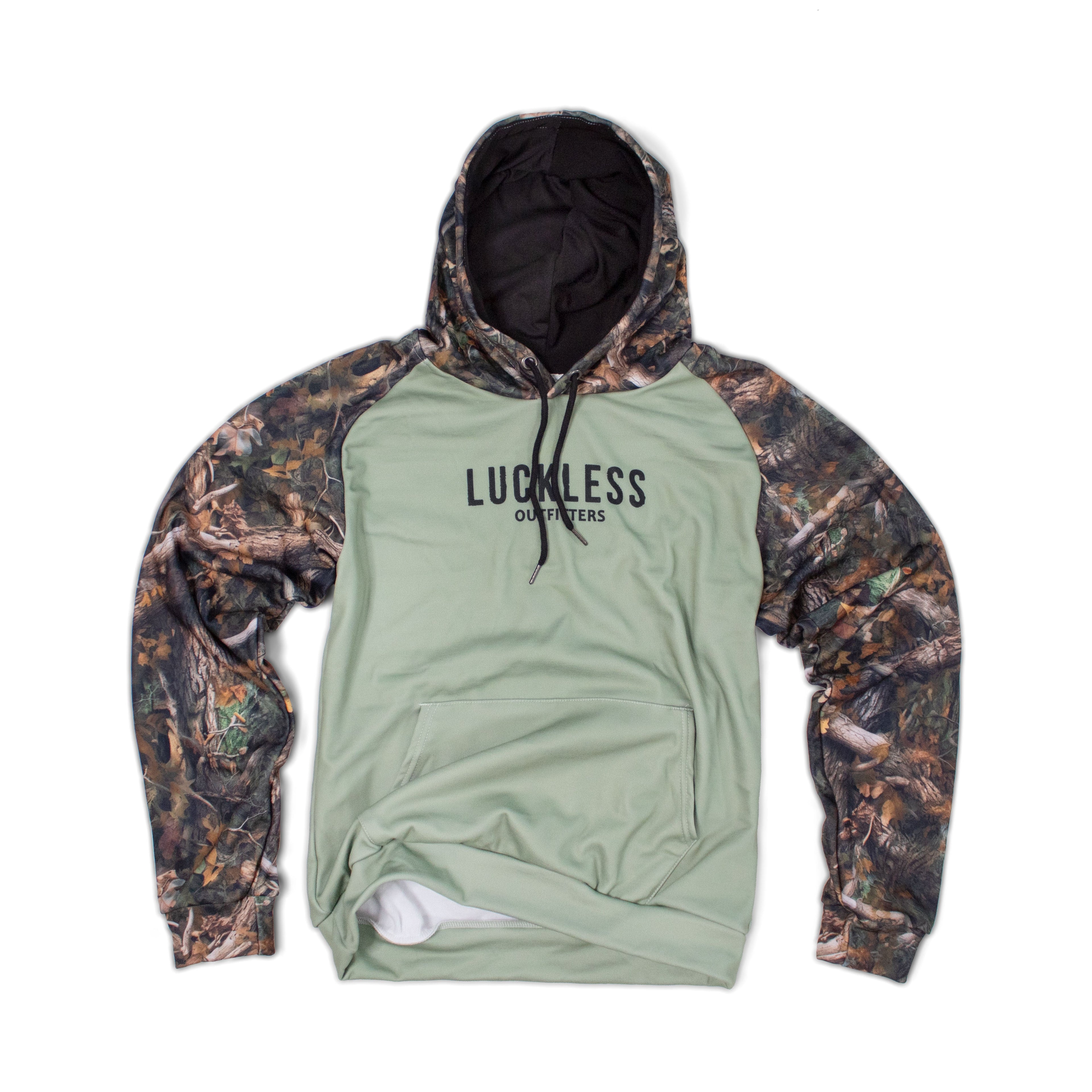 Heavy Fleece Raglan Hoodie |  Green + Camo Blocked Luckless Outfitters