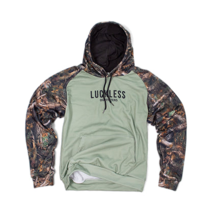 Heavy Fleece Raglan Hoodie |  Green + Camo Blocked Luckless Outfitters