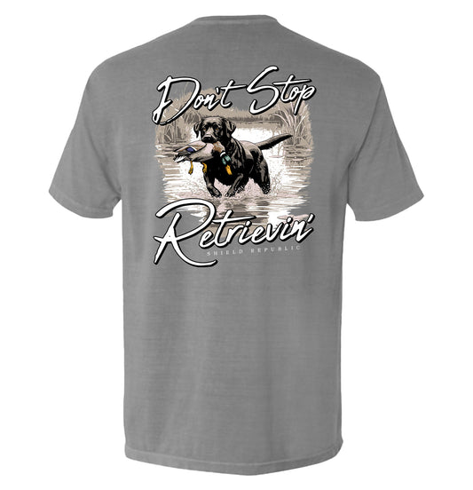 Don't Stop Retrievin' Black Lab Shield Republic