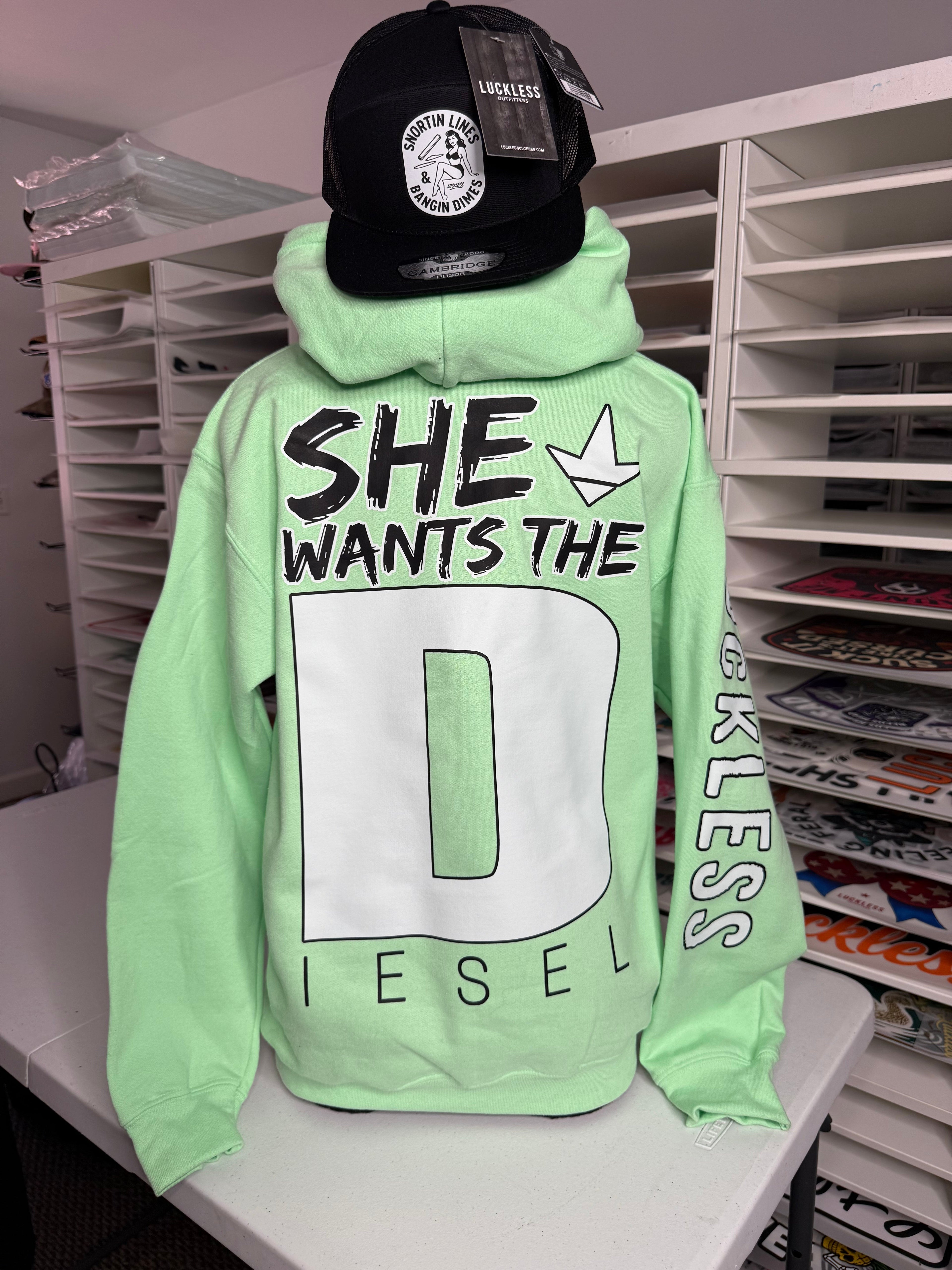 She Wants the Diesel | Funny Men's and Women's Black Country Hoodie Luckless Outfitters
