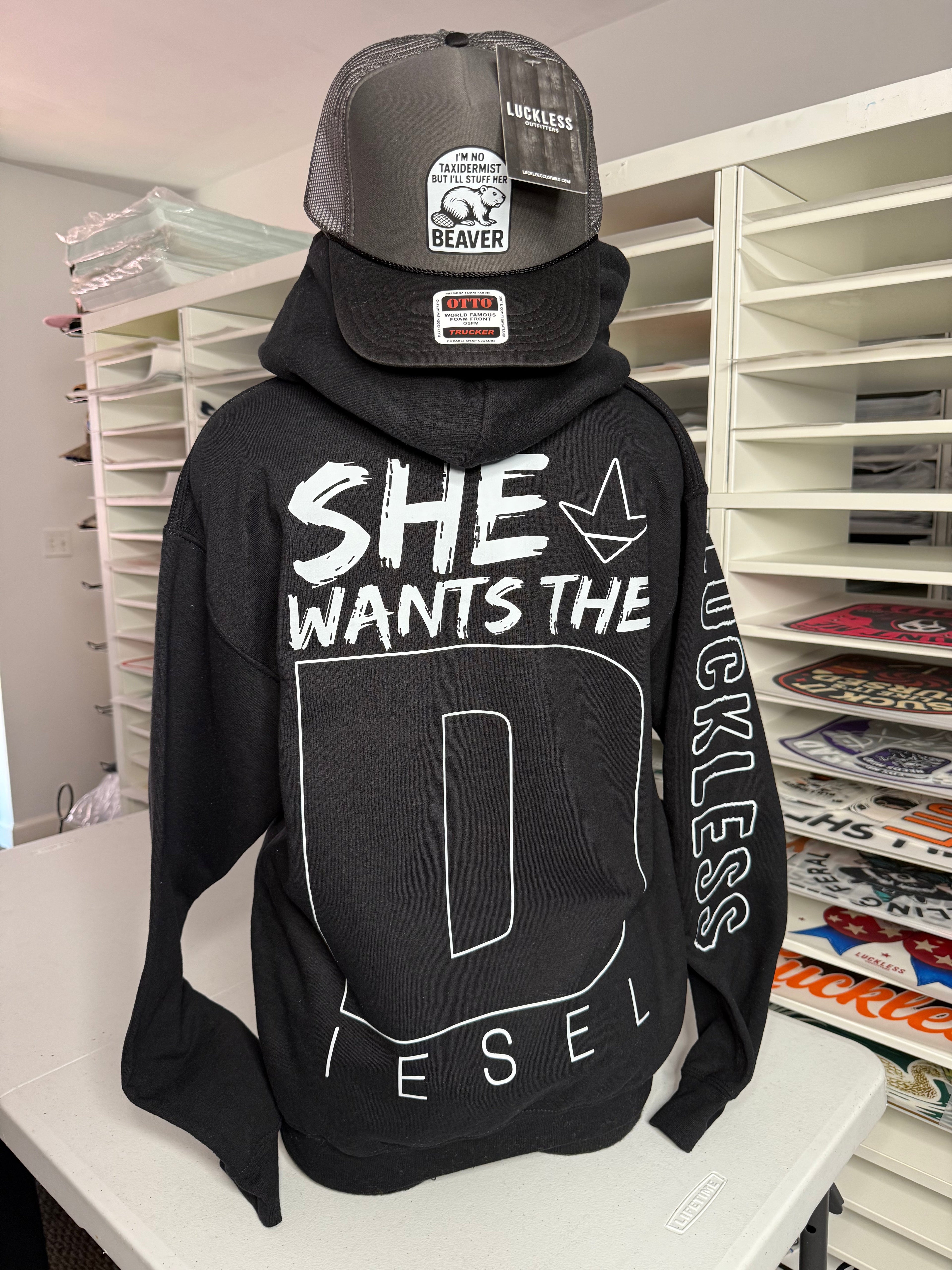 She Wants the Diesel | Funny Men's and Women's Black Country Hoodie Luckless Outfitters