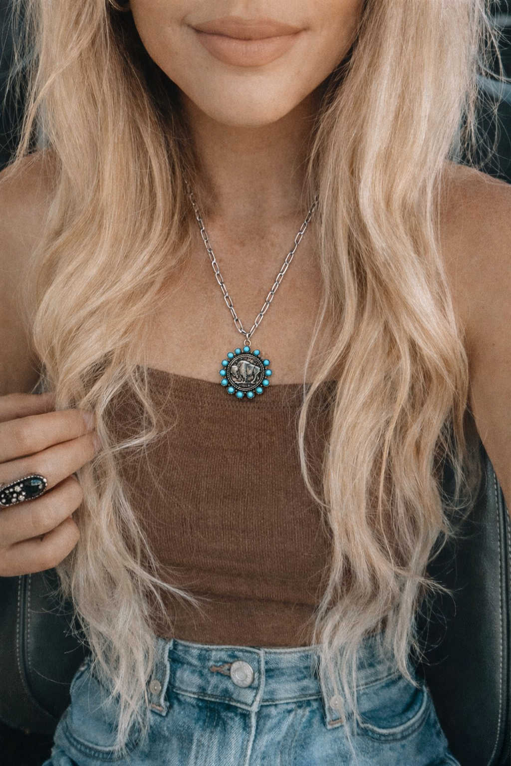 Western Buffalo Coin Turquoise Necklace Wild Cactus Boutique