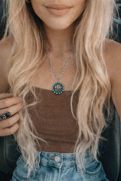 Western Buffalo Coin Turquoise Necklace Wild Cactus Boutique