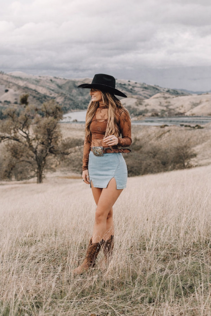 Tia's High Waisted Light Denim Skirt Wild Cactus Boutique