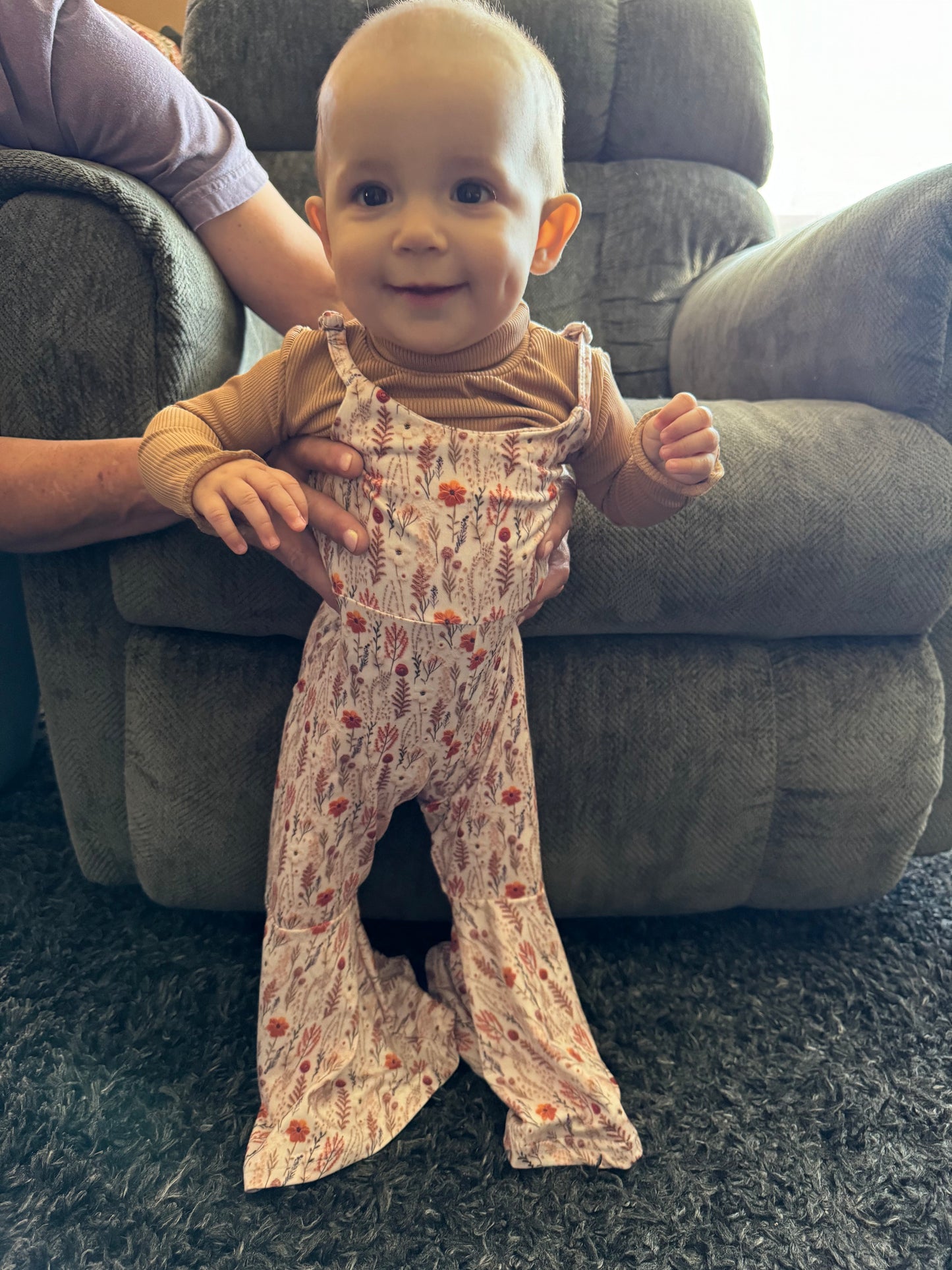 Fall Floral Jumpsuit with light Brown Turtle Neck Thread & Co. Boutique, LLC