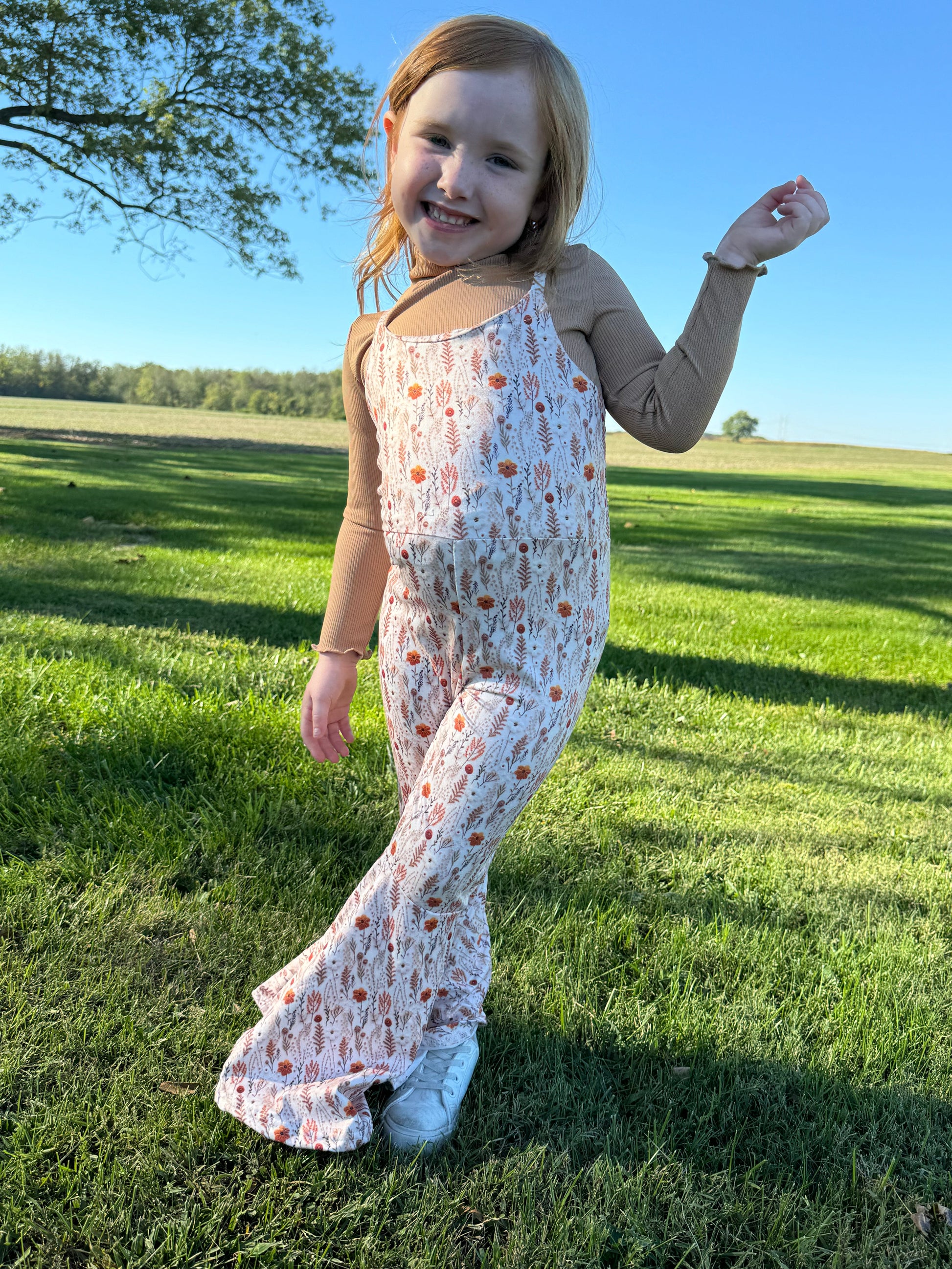 Fall Floral Jumpsuit with light Brown Turtle Neck Thread & Co. Boutique, LLC
