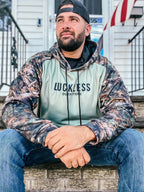 Heavy Fleece Raglan Hoodie |  Green + Camo Blocked Luckless Outfitters