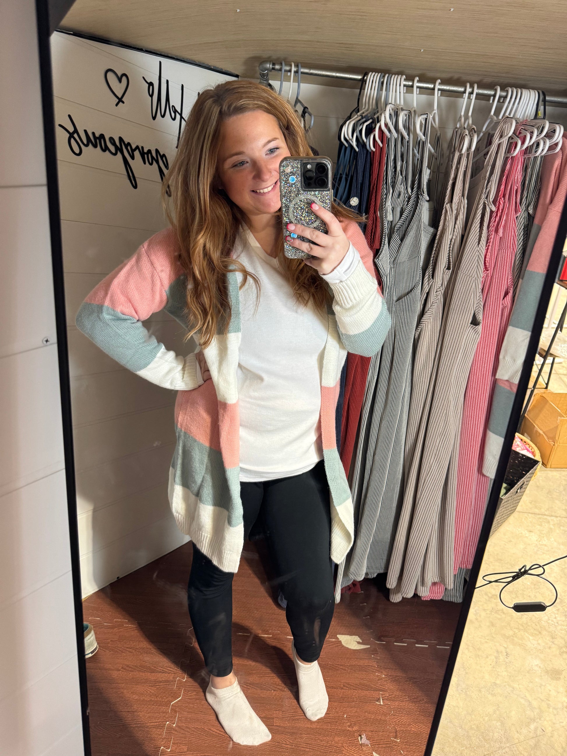 Colorblock Stripe Open-Front Cardigan Thread & Co. Boutique, LLC