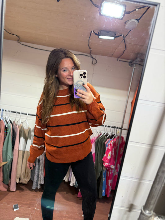 Striped Ribbed Edge Drop Shoulder Sweater Thread & Co. Boutique, LLC