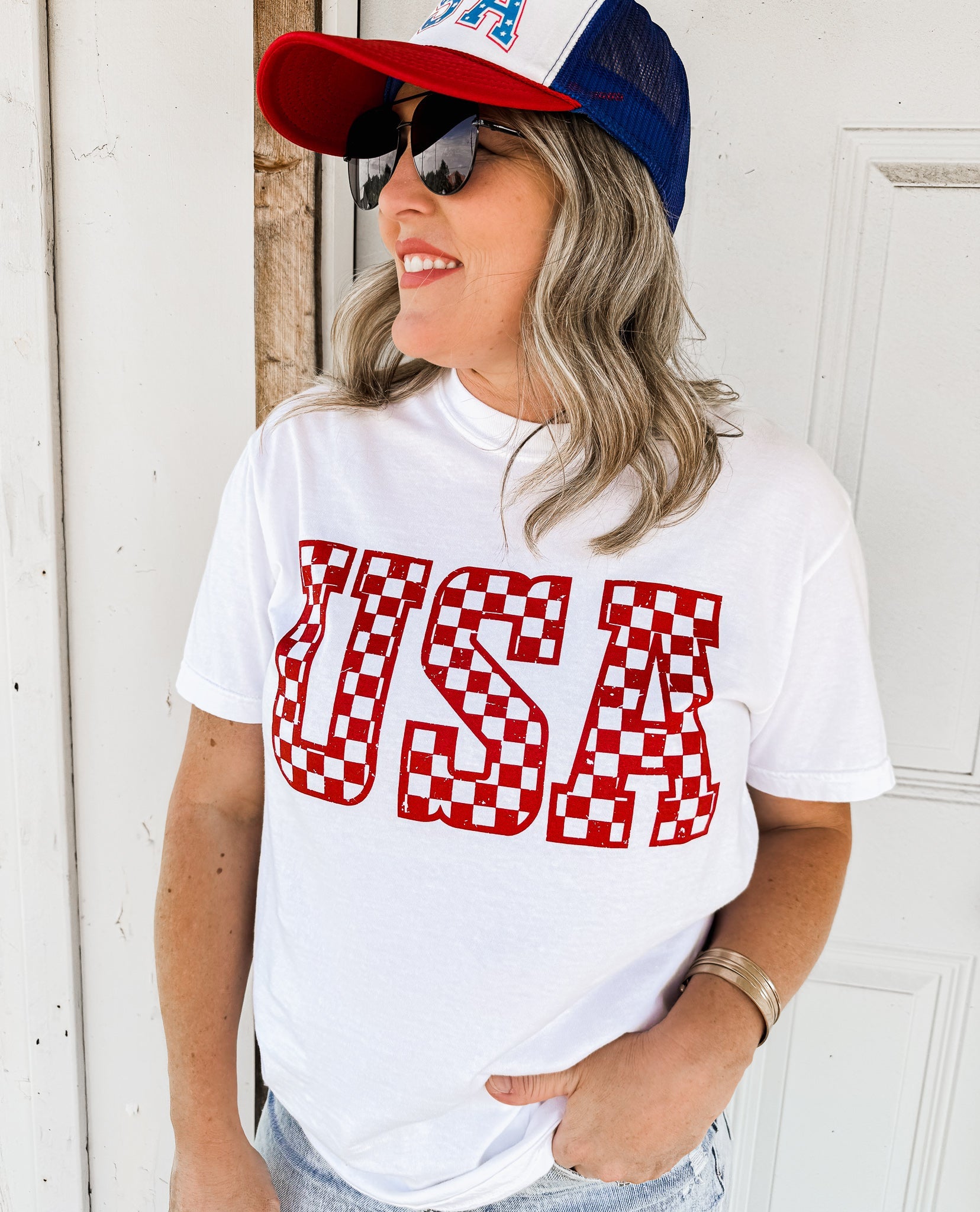 Checkered USA Tee *12 Colors (S-3X) Chloe Vs Tank The Boutique