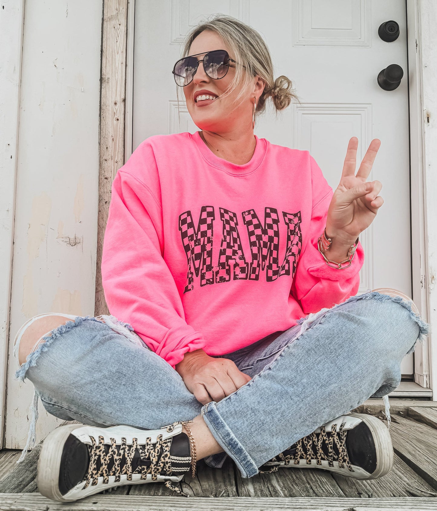 Mama Outline Checkered Sweatshirt *7 Colors (S-3X) Chloe Vs Tank The Boutique