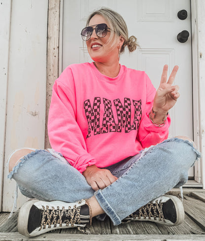 Mama Outline Checkered Sweatshirt *7 Colors (S-3X) Chloe Vs Tank The Boutique