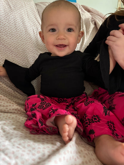 Solid black top bull & aztec printed pant girls set Thread & Co. Boutique, LLC