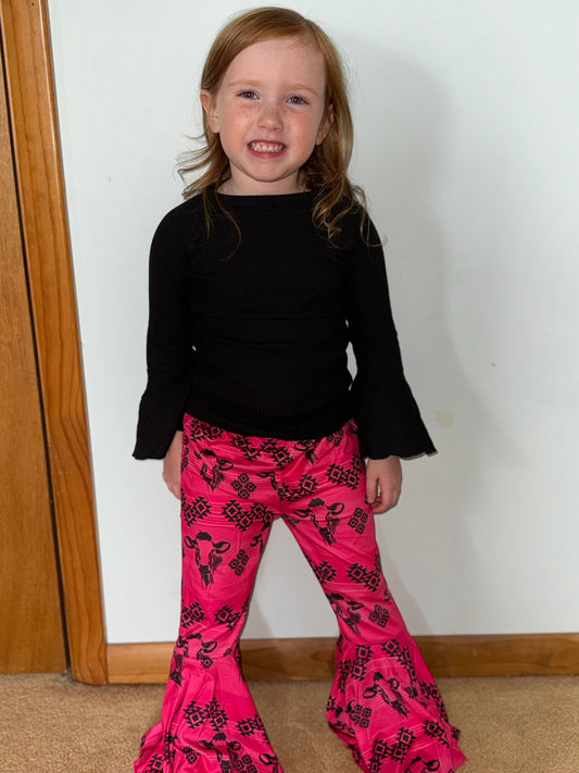 Solid black top bull & aztec printed pant girls set Thread & Co. Boutique, LLC