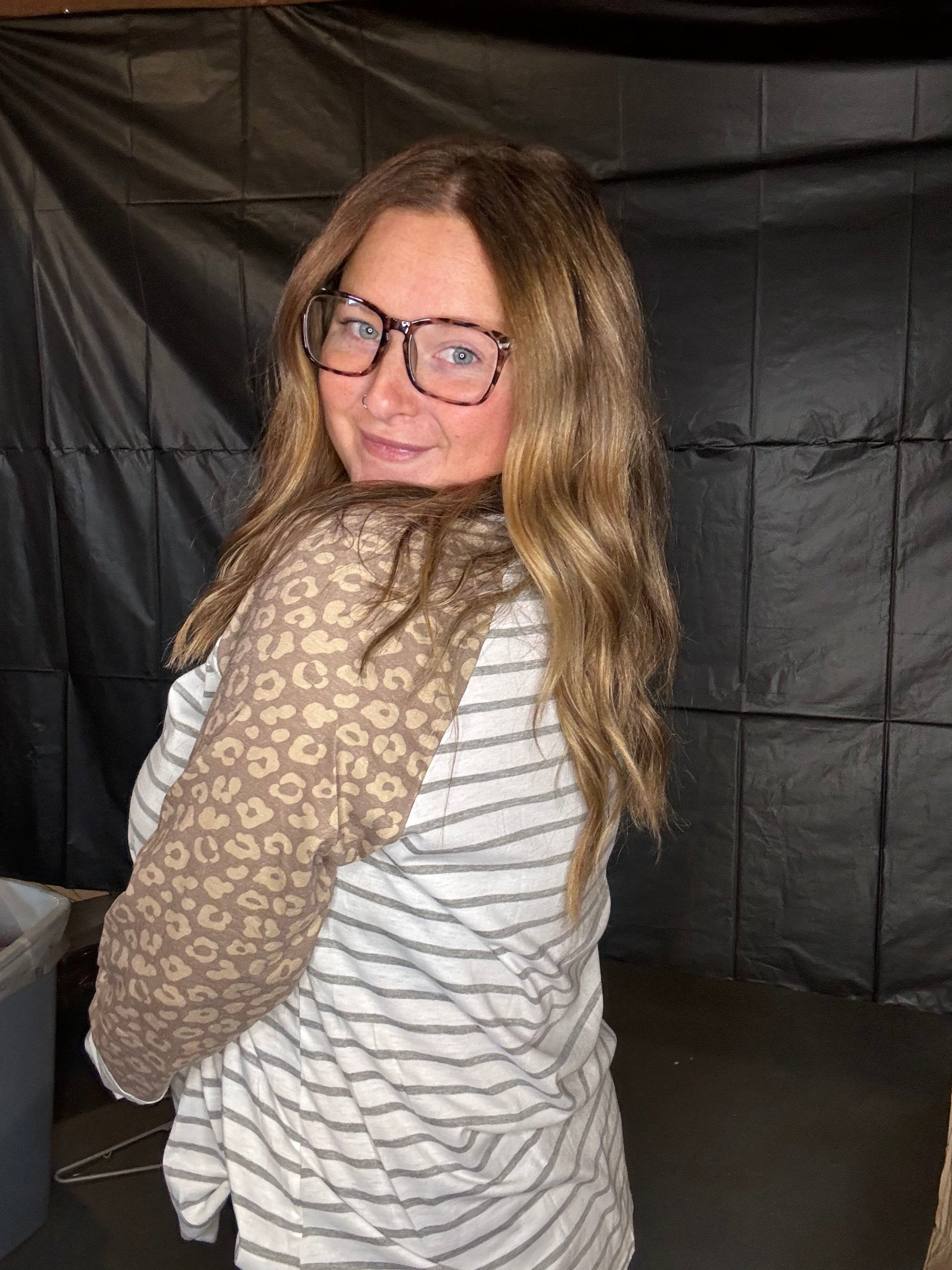 Striped/leopard turtle neck pullover long sleeves Thread & Co. Boutique, LLC