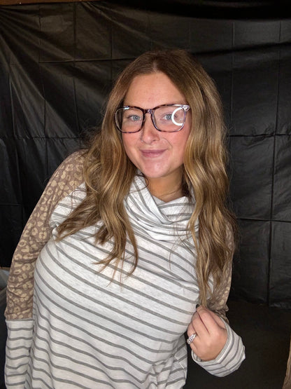 Striped/leopard turtle neck pullover long sleeves Thread & Co. Boutique, LLC