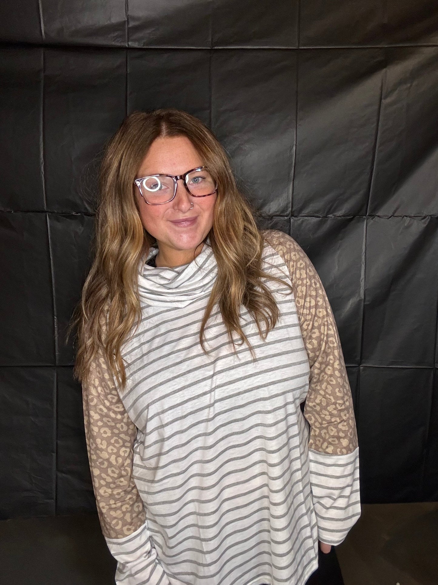 Striped/leopard turtle neck pullover long sleeves Thread & Co. Boutique, LLC
