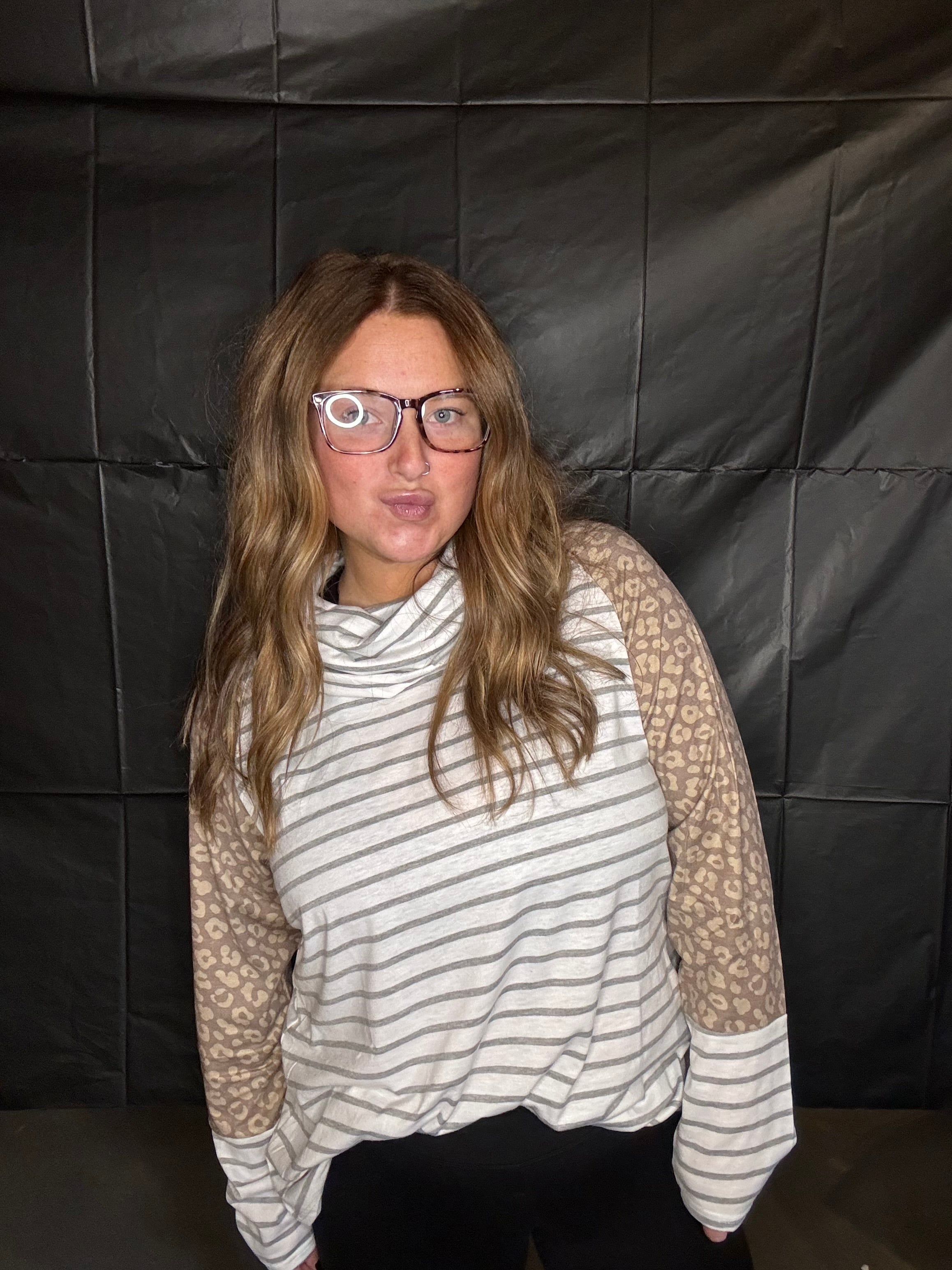 Striped/leopard turtle neck pullover long sleeves Thread & Co. Boutique, LLC