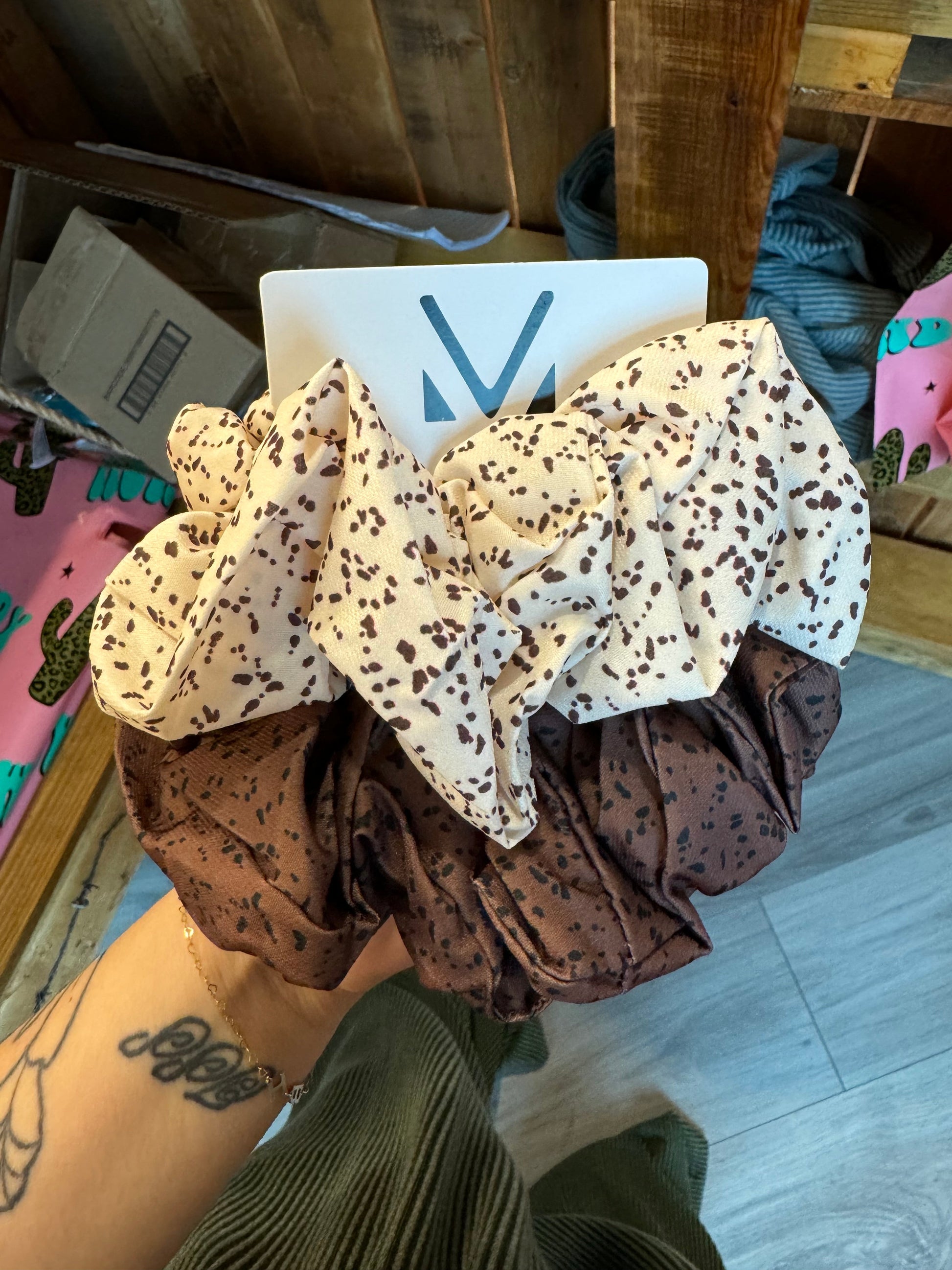 Cream/Brown Duo Scrunchie Thread & Co. Boutique, LLC