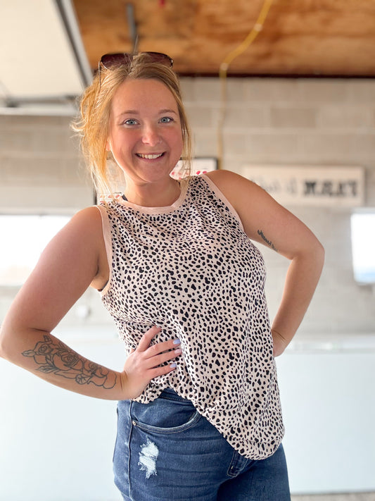 Pink Printed Round Neck Tank Thread & Co. Boutique, LLC