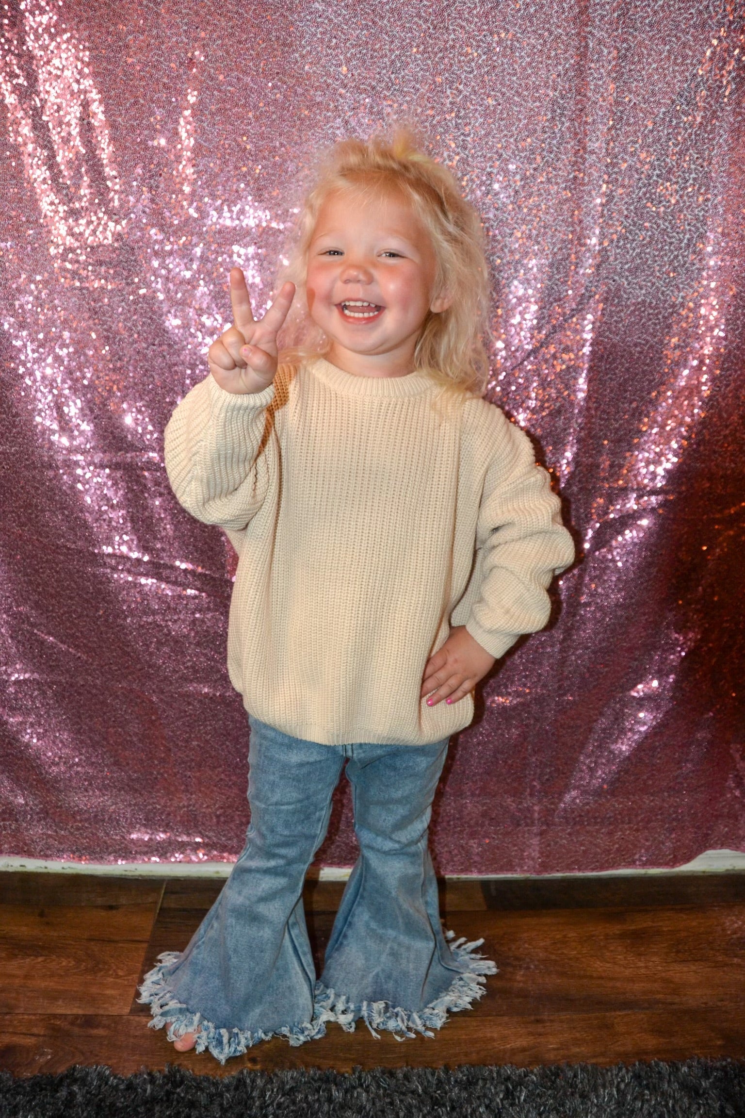 Cream color long sleeve pullover girls sweater Thread & Co. Boutique, LLC