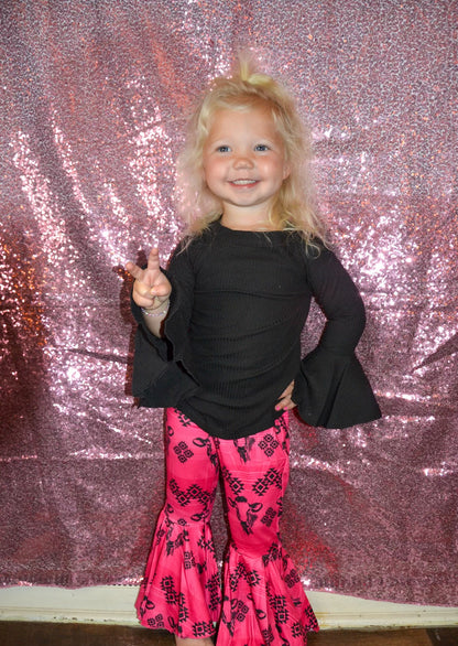 Solid black top bull & aztec printed pant girls set Thread & Co. Boutique, LLC