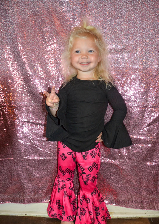 Solid black top bull & aztec printed pant girls set Thread & Co. Boutique, LLC