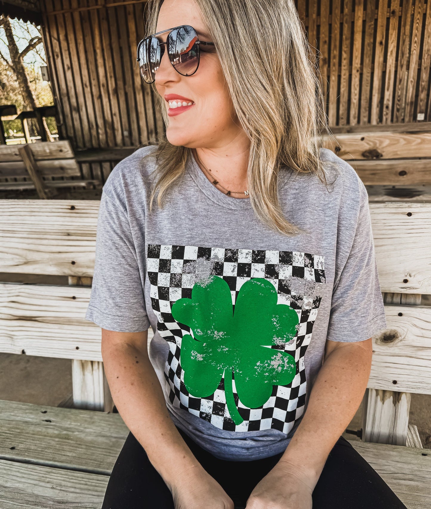 Checkered Shamrock Tee *GREY (S-3X) Chloe Vs Tank The Boutique