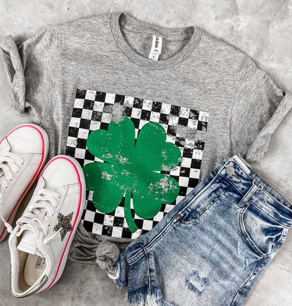 Checkered Shamrock Tee *GREY (S-3X) Chloe Vs Tank The Boutique