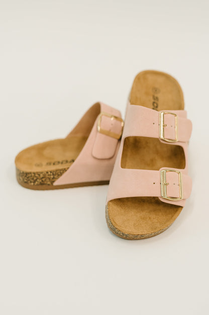Jete Nubuck Double Buckle Slides in Blush Thread & Co. Boutique, LLC