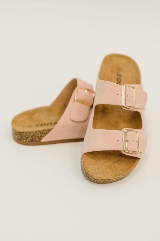 Jete Nubuck Double Buckle Slides in Blush Thread & Co. Boutique, LLC