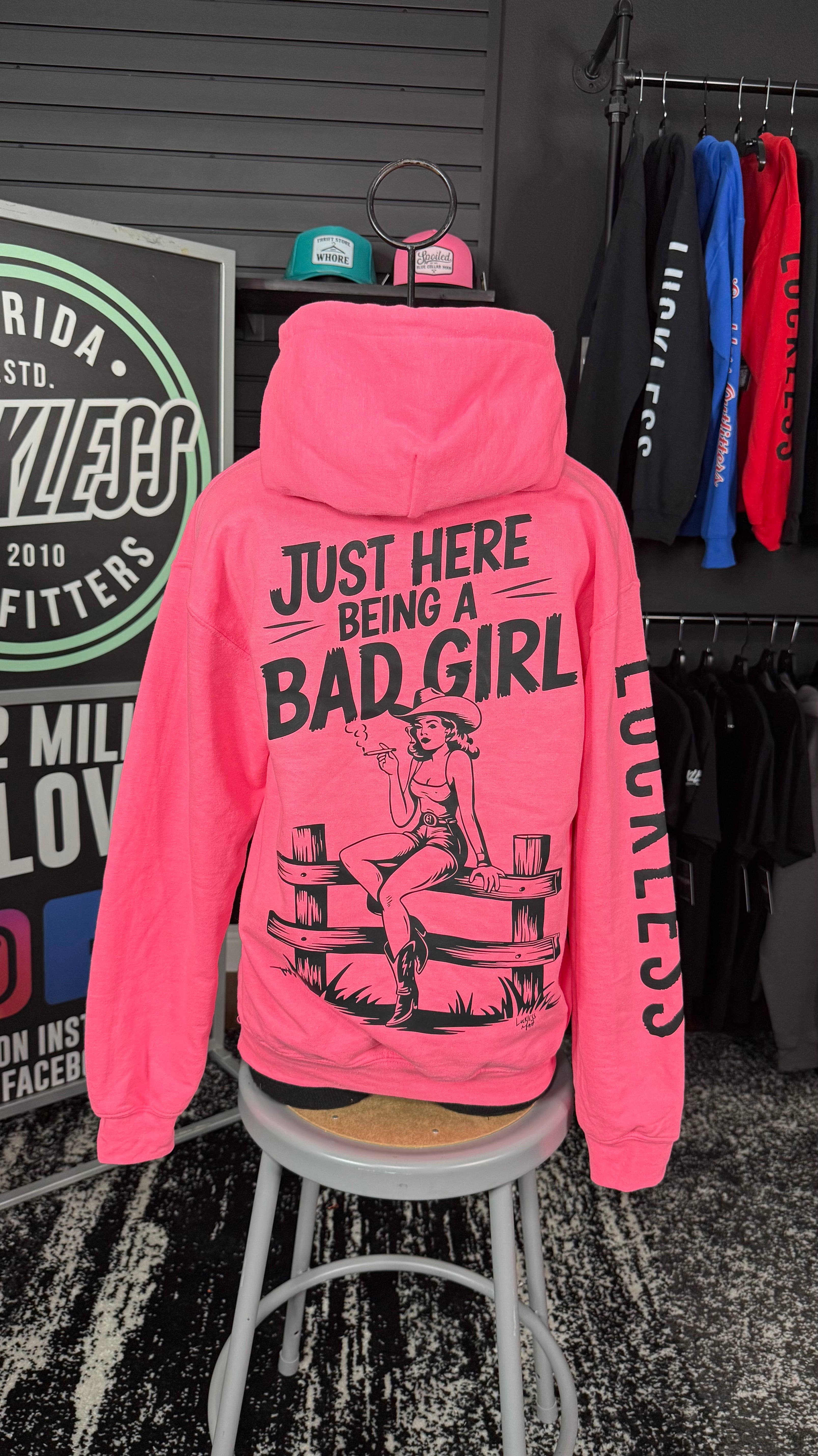 Bad Girl Neon Pink Hoodie Luckless Outfitters