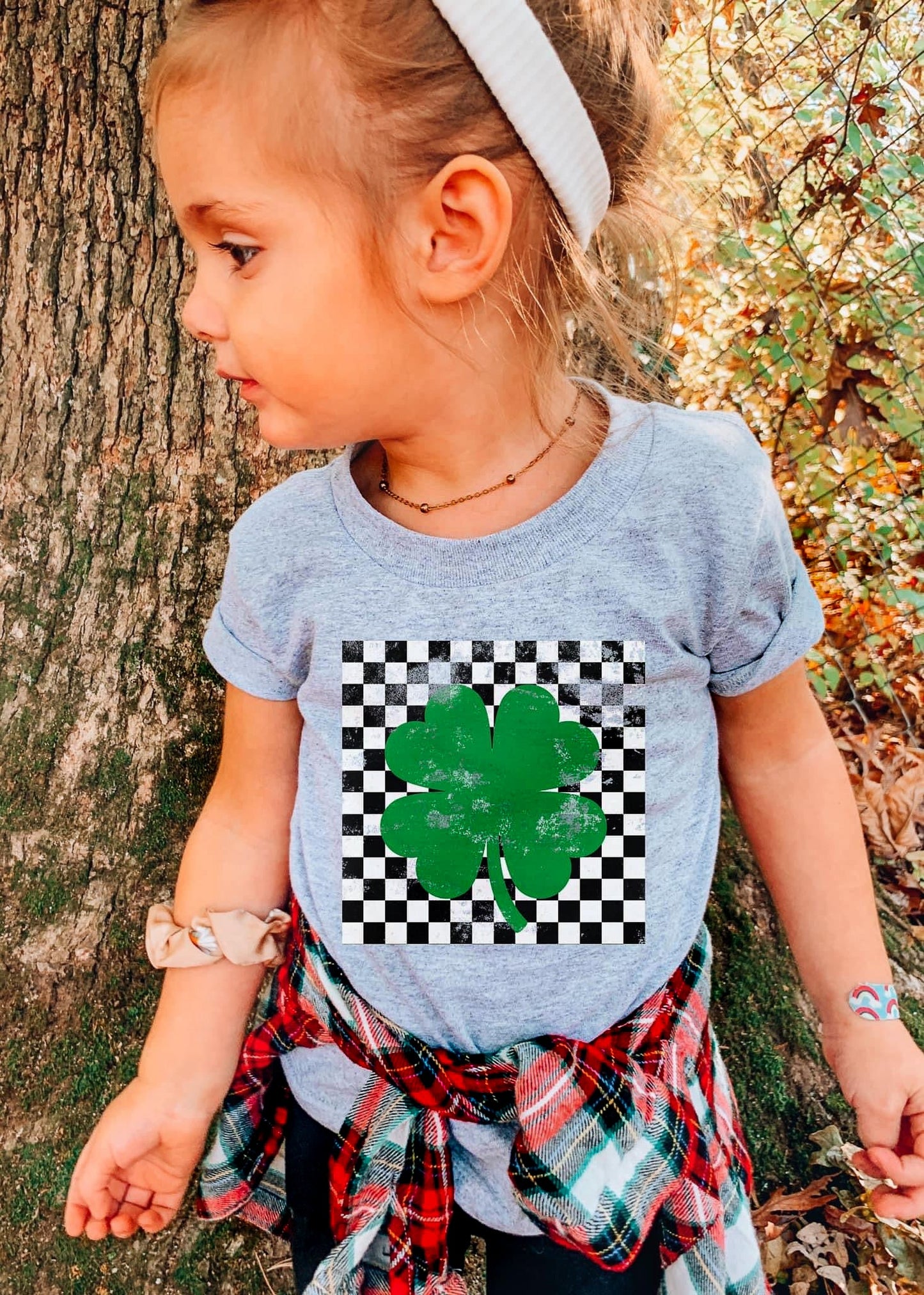 YOUTH Pre Order: Checkered Shamrock Tee *GREY (XS-XL) Chloe Vs Tank The Boutique