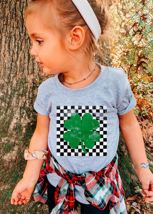 YOUTH Pre Order: Checkered Shamrock Tee *GREY (XS-XL) Chloe Vs Tank The Boutique