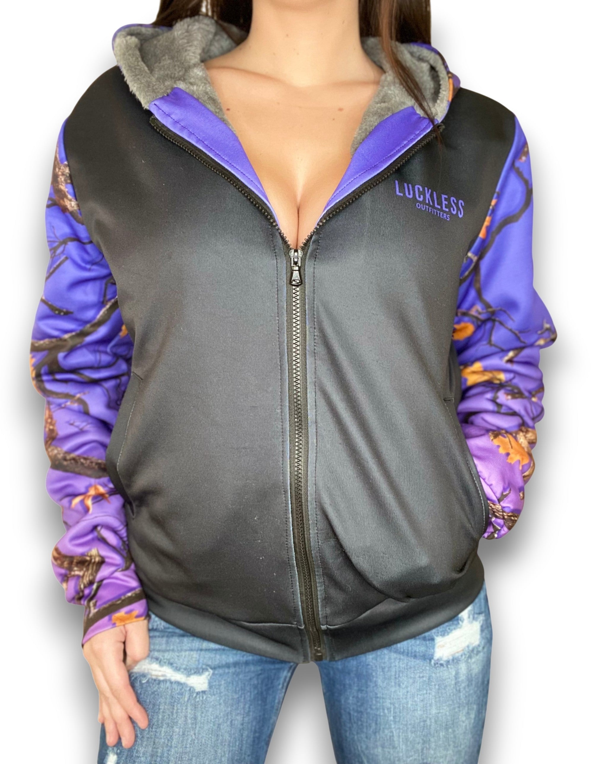 PLUMTUOUS CAMO HEAVY ZIP FLEECE HOODIE Luckless Outfitters