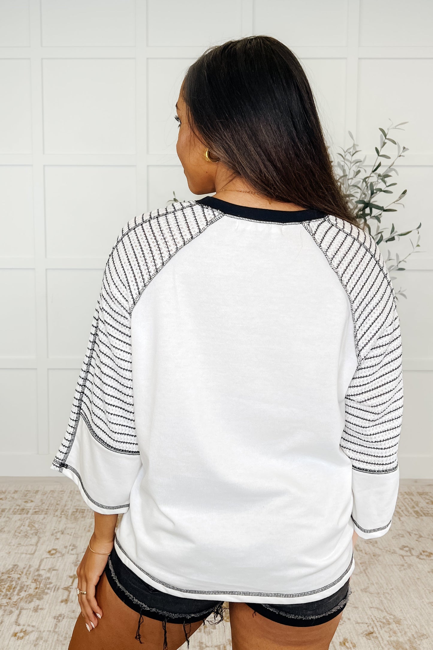 Preoccupied Striped Sleeve Top in Black Thread & Co. Boutique, LLC