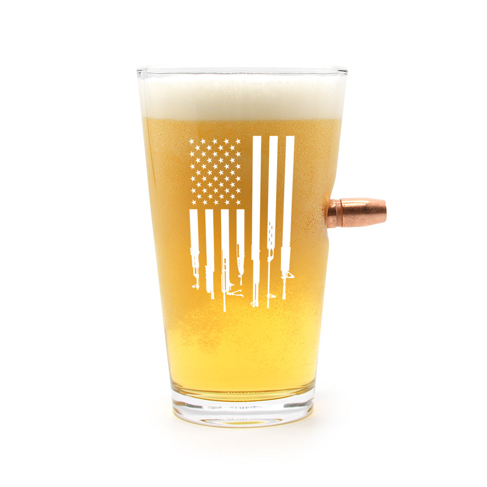 Firearm Flag - 50 Cal Pint Glass Shield Republic