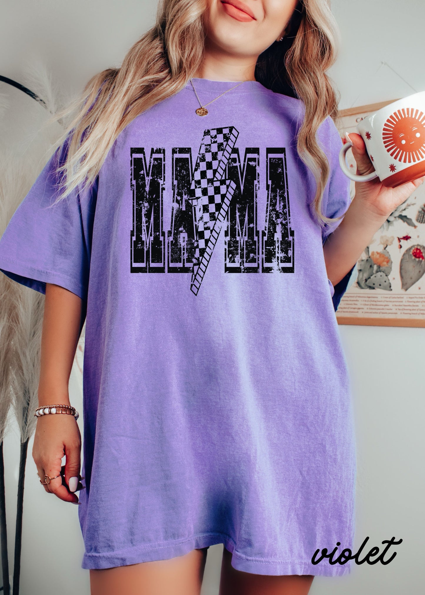 Checkered Bolt MAMA Tee *10 Colors Black Ink (S-3X) Chloe Vs Tank The Boutique