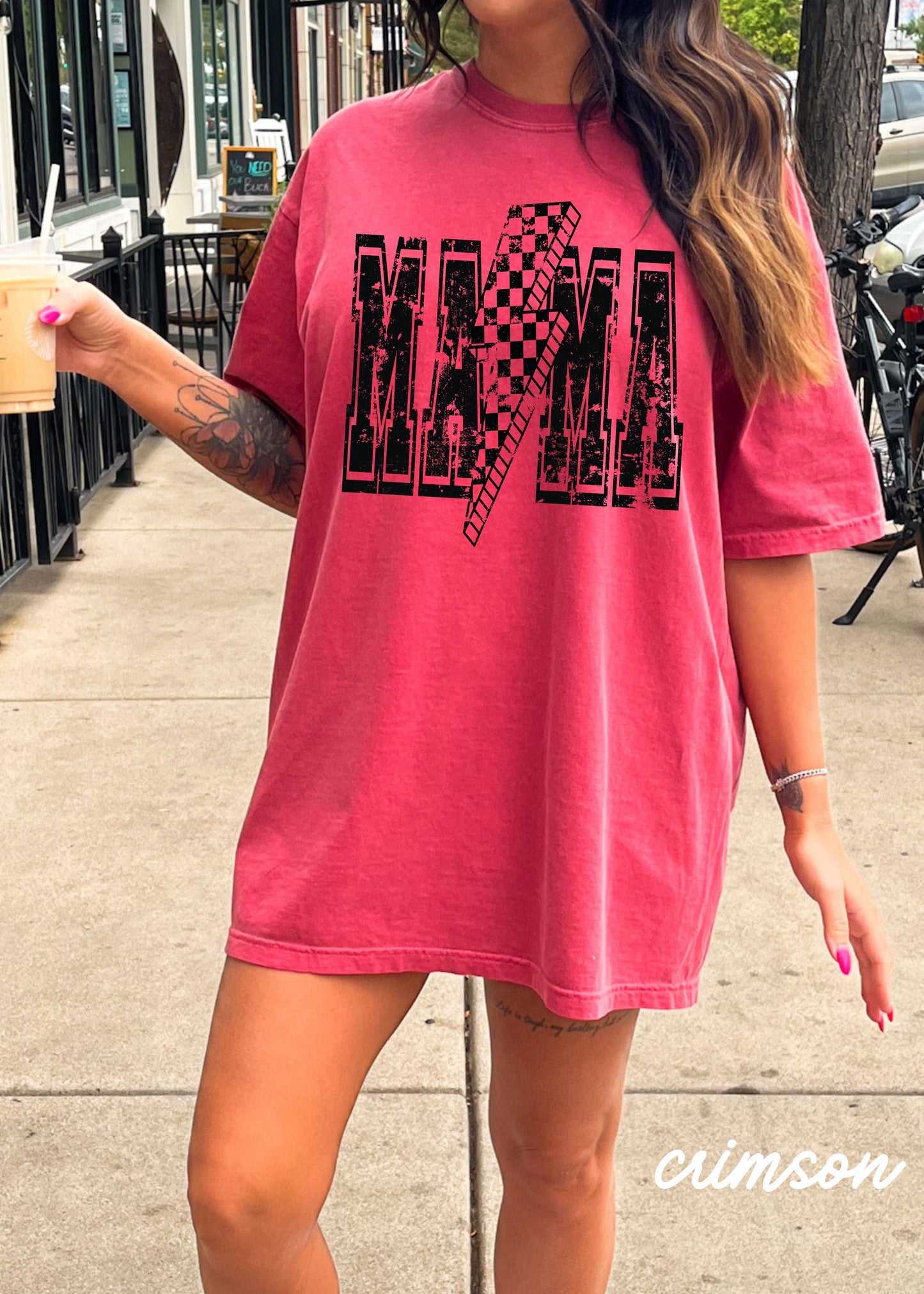 Checkered Bolt MAMA Tee *10 Colors Black Ink (S-3X) Chloe Vs Tank The Boutique