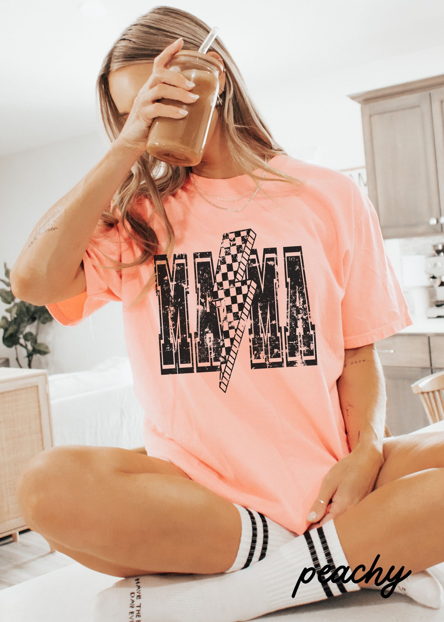 Checkered Bolt MAMA Tee *10 Colors Black Ink (S-3X) Chloe Vs Tank The Boutique