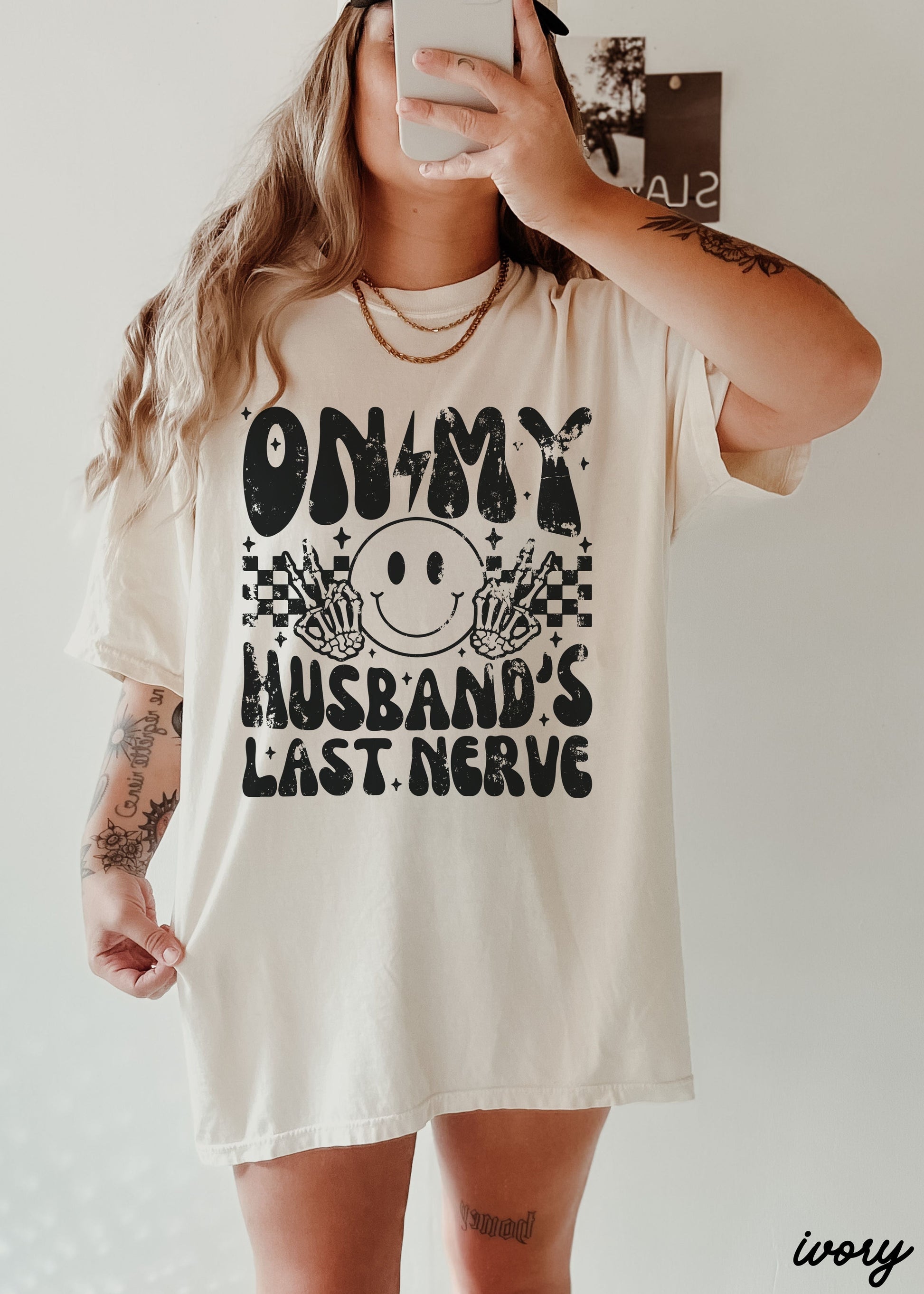 Husbands Last Nerve FRONT PRINT Tee *8 Colors (S-3X) Chloe Vs Tank The Boutique