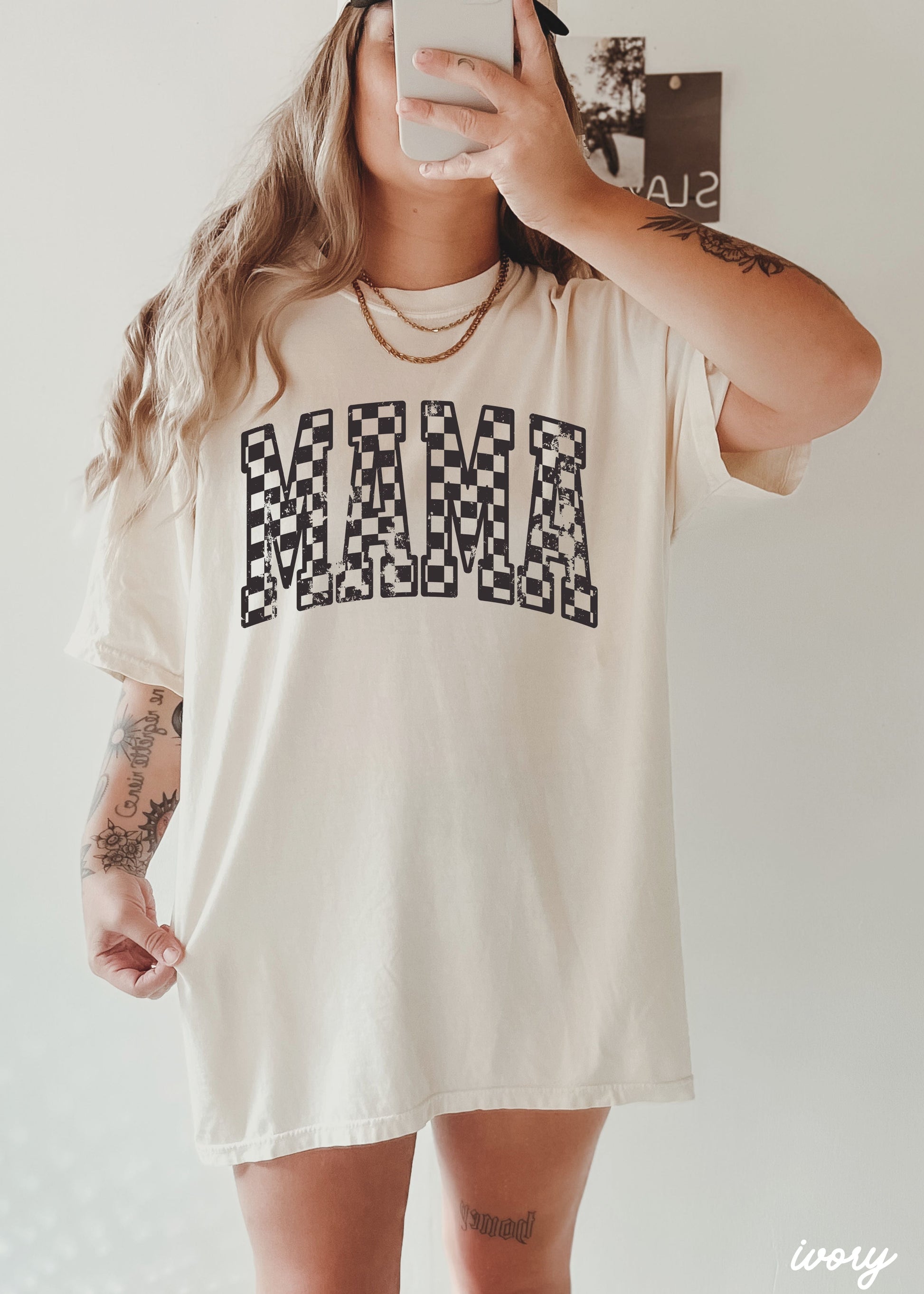Mama Outline Checkered Tee *12 Colors (S-3X) Chloe Vs Tank The Boutique